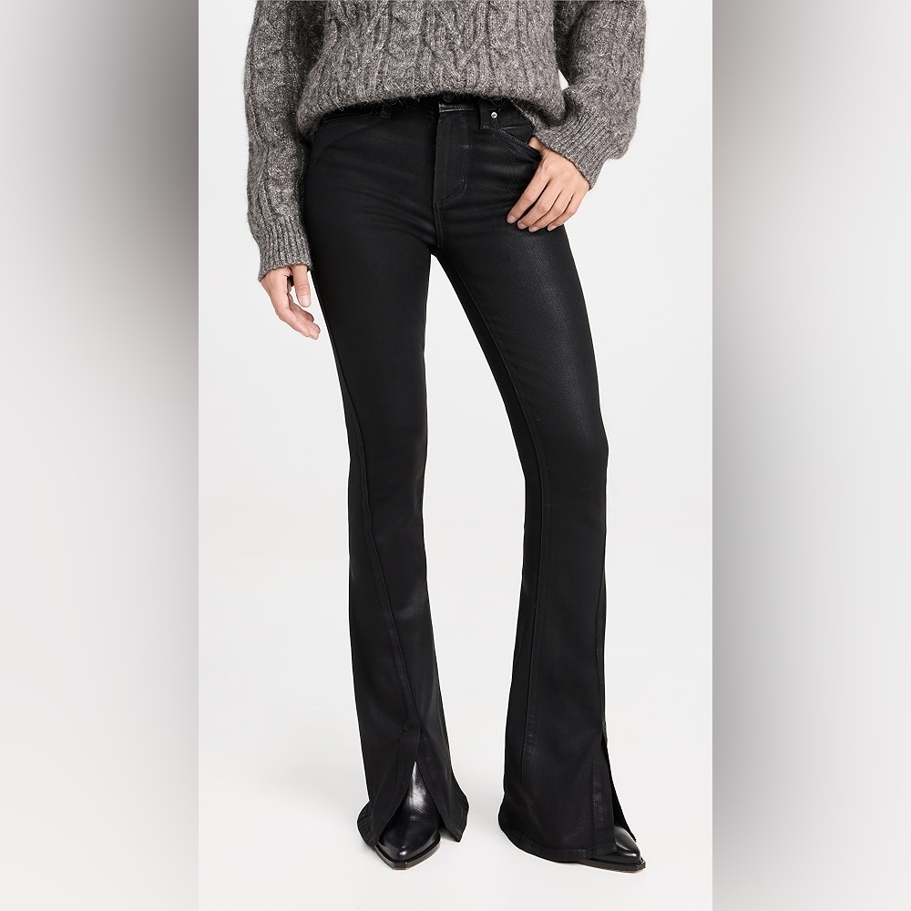 Nwt Paige High Rise Lou Lou Flare In Black Fog Coating W26 Stretch